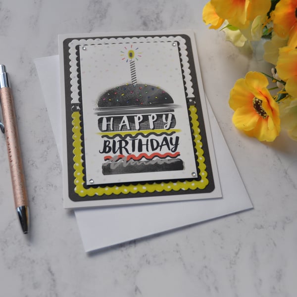 Happy Birthday Card Hamburger Cupcake Candle 3D Luxury Handmade Card