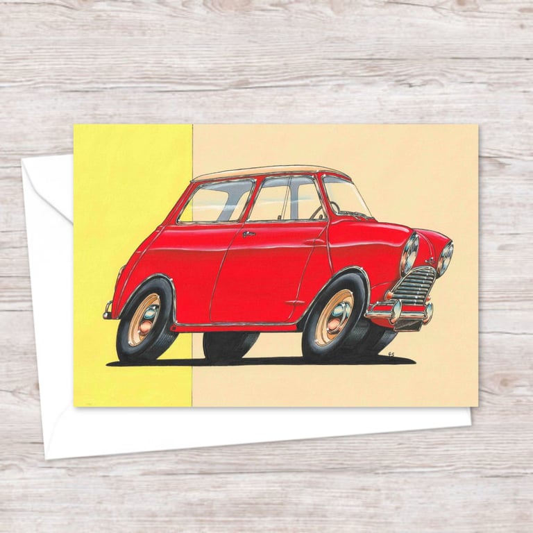 Mini Cooper Greeting Card: Hand Drawn Illustration for a Car Lover (417)