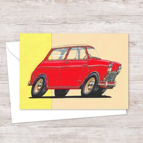 Mini Cooper Greeting Card: Hand Drawn Illustration for a Car Lover (417)