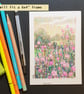 Little pink flower meadow drawing, original art letterbox gift, small drawing - Image 9