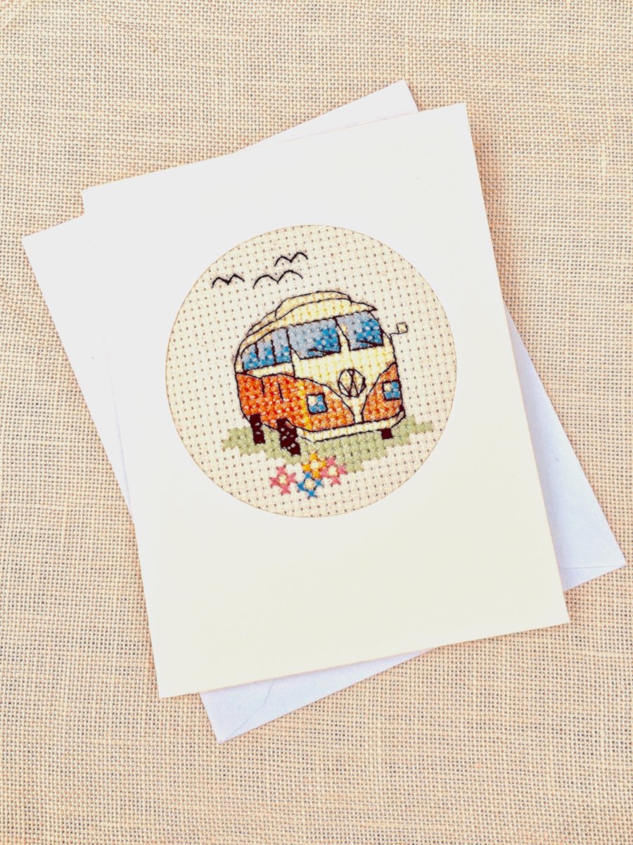 VW Camper Van Birthday. Father's Day Cross Stitch Card