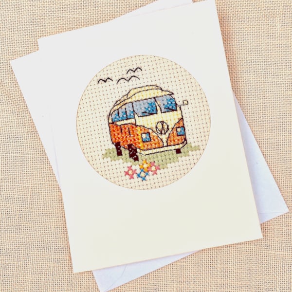 VW Camper Van Birthday. Father's Day Cross Stitch Card