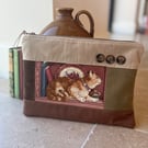 Ginger cat repurposed cross stitch large soft pouch