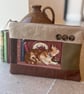 Ginger cat repurposed cross stitch large soft pouch