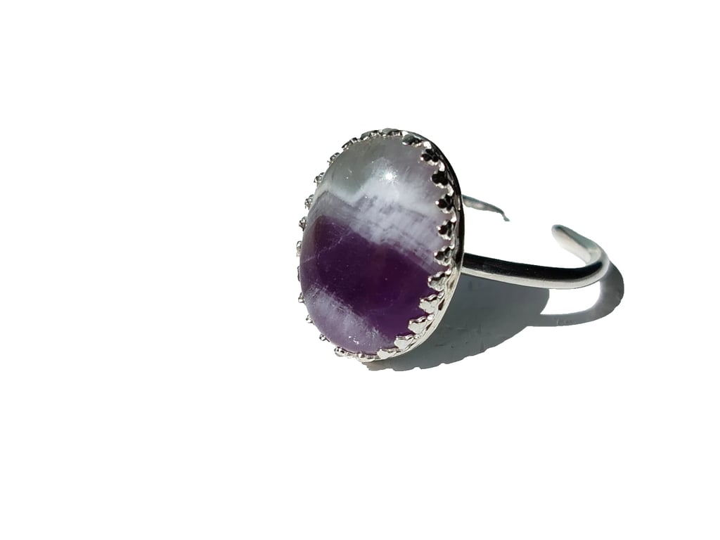 Chevron Amethyst Adjustable Ring Sterling Silver Oval Gemstone Jewellery Gift