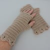 Fingerless Mitts with Dragon Scale Cuffs Latte
