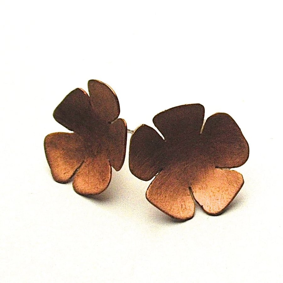 Hand Made Copper Flower Stud Earrings
