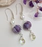 Lampwork glass flower earrings, silver plated drop earrings