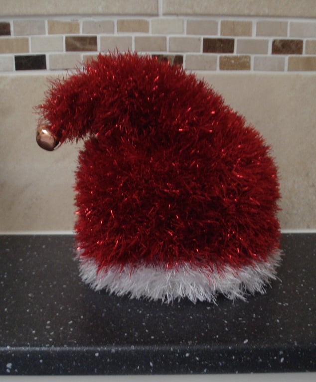 Xmas Red And White Hat Toilet Roll Cover With Bell