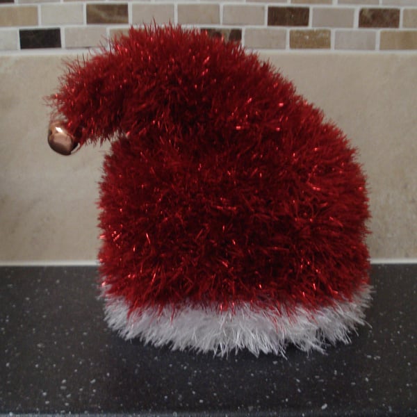 Xmas Red And White Hat Toilet Roll Cover With Bell