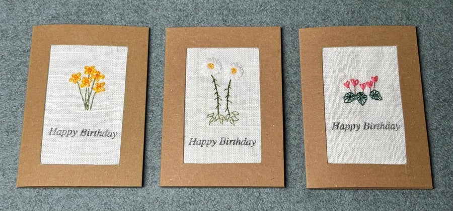 Hand Sewn Flower Card Trio (Set 2)