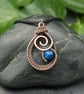 Copper Wire Weave Spiral Drop Pendant with Blue Agate Bead - Image 2