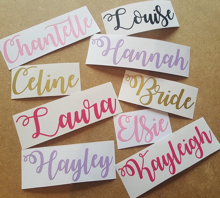 Personalised Curly Name Sticker Vinyl Decal Label Water Bottle Wine 