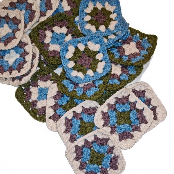 Handmade Crochet Granny Squares - Sage Sea Serenity Palette, 3-Inch Quilt Blocks