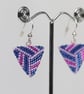 Tri Colour Flat Triangle Beaded Earrings in Purple and Blue - Image 6