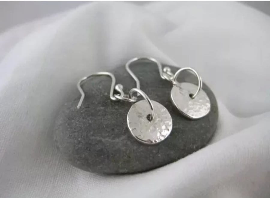 Hand Forged Sterling Silver Sparkly Hammered Pebble Bead Earrings 