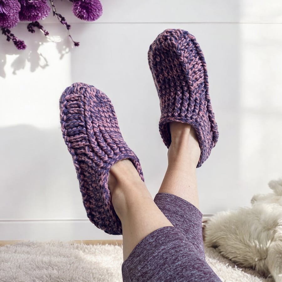Plum Crochet Slipper Socks 