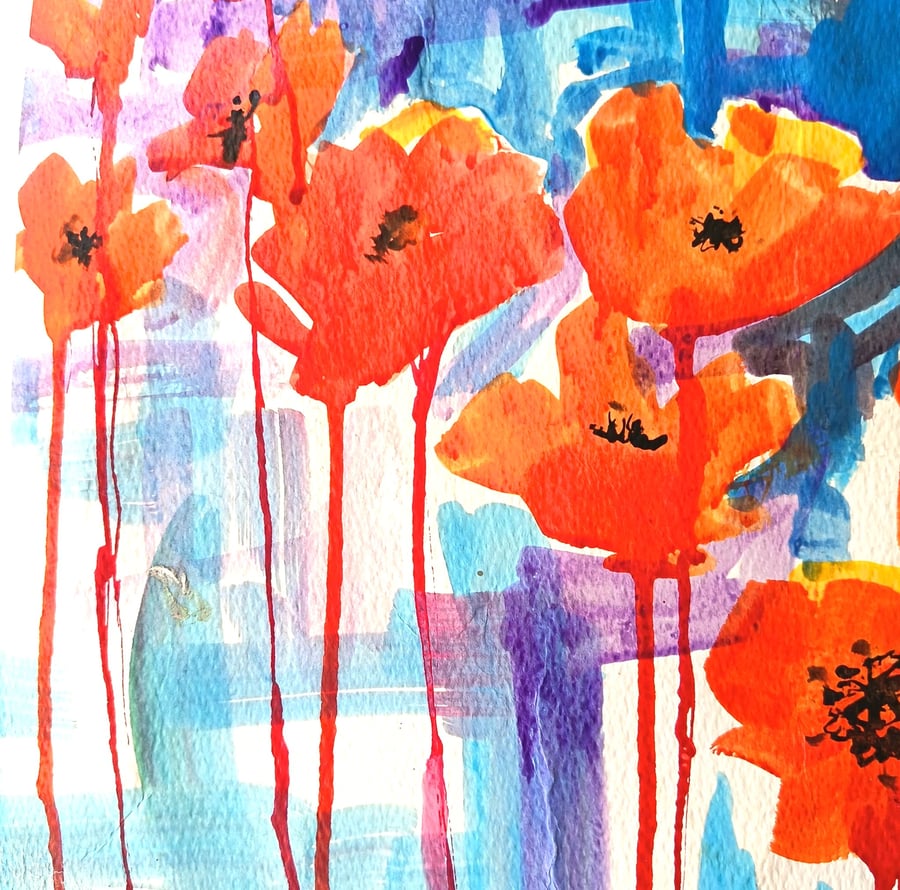Poppies in the landscape : watercolour unframed
