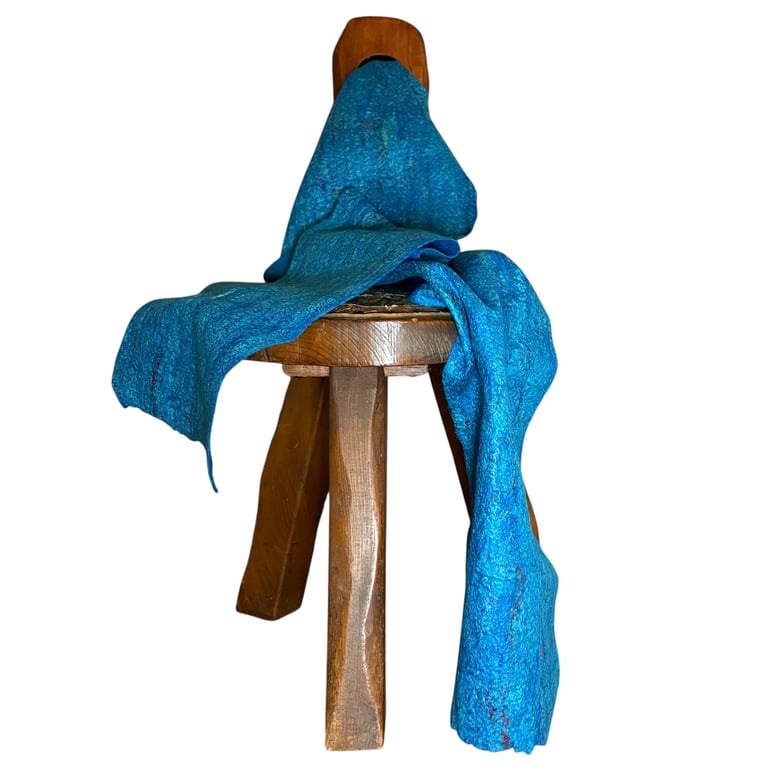 Felted merino wool scarf with multicoloured silk fibre embellishment, turquoise