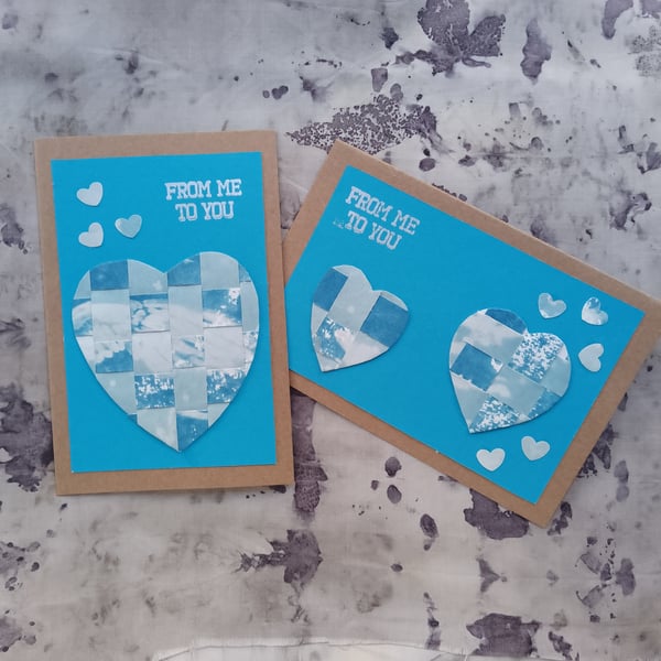 Hand made cards cyanotype hearts pack 2 