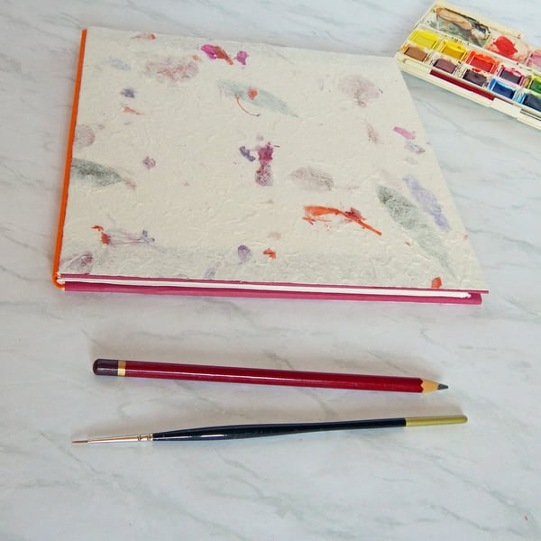 Sketchbook with Khadi paper. Handmade flower paper covers