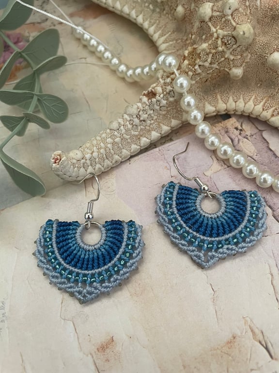 Earrings pretty boho hoop fan shape micro macrame beaded earrings 