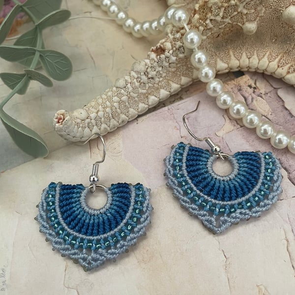 Earrings pretty boho hoop fan shape micro macrame beaded earrings 