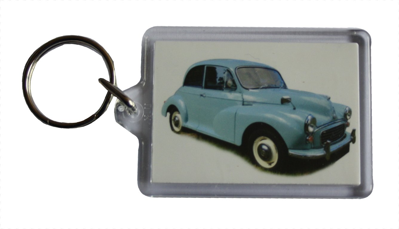 Morris Minor 1000 1962 (Pale Blue) - Keyring with 50x35mm Insert - Car Fan