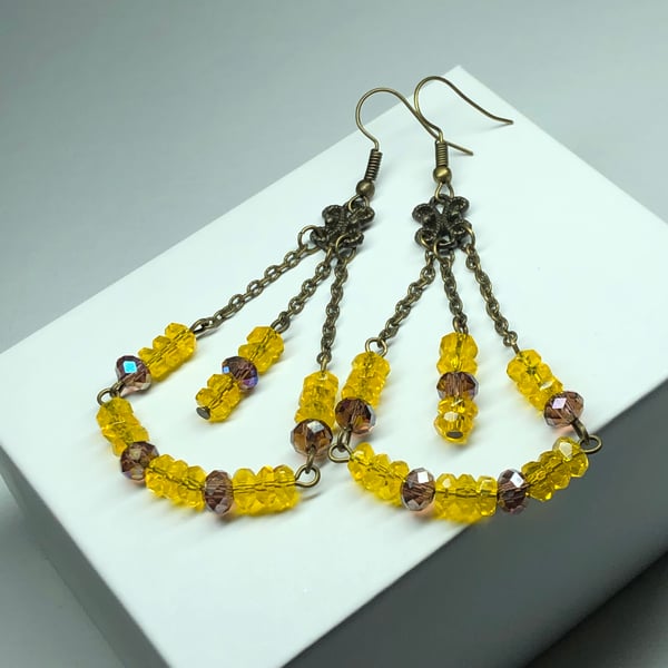 Long yellow crystal chandelier earrings