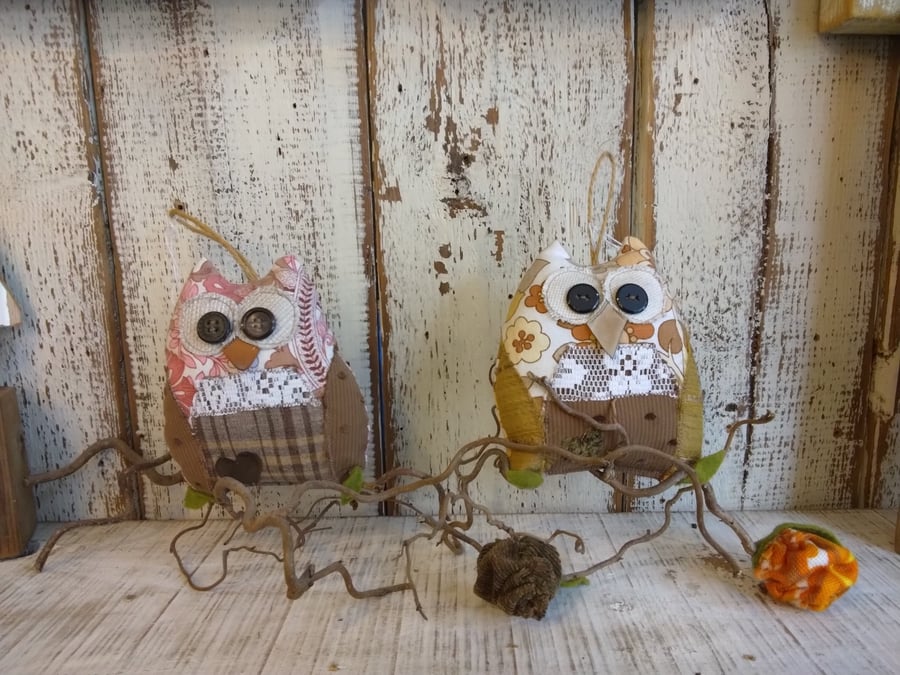 Handmade vintage fabric owls 