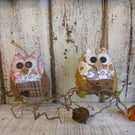 Handmade vintage fabric owls 