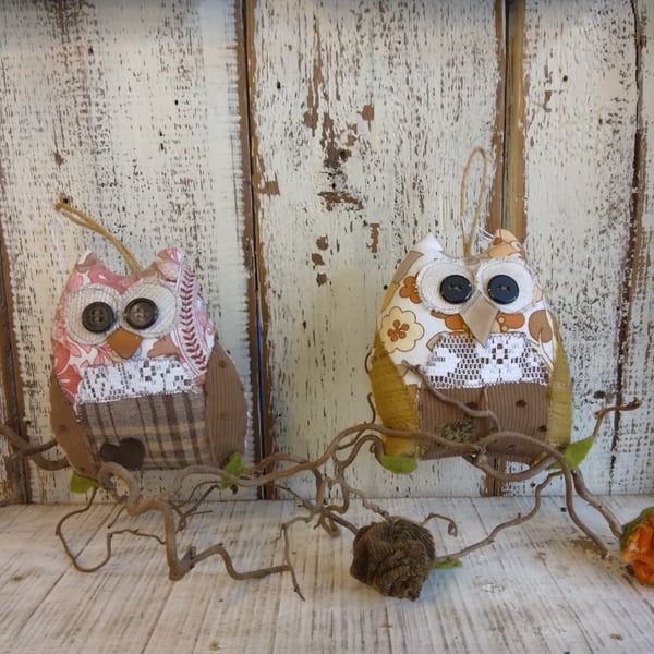 Handmade vintage fabric owls 