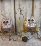 Handmade vintage fabric owls 