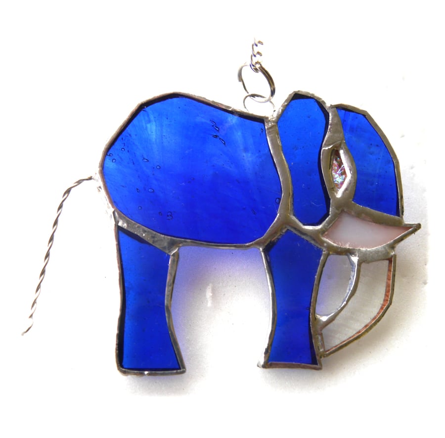 Elephant Suncatcher Stained Glass Blue 094