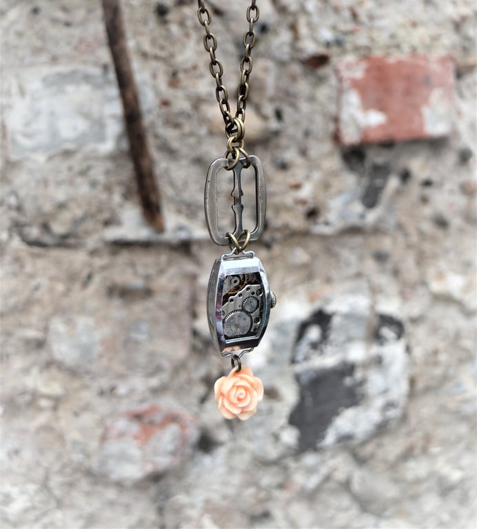 Upcycled steampunk theme - Vintage watch part statement necklace