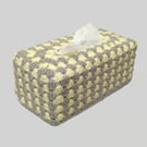 Tissue box cover in yellow (lemon) and grey stripes, crochet cover, handmade