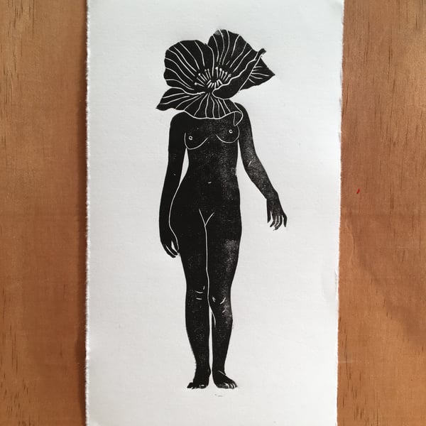 The Somnambulist, linocut print on handmade paper