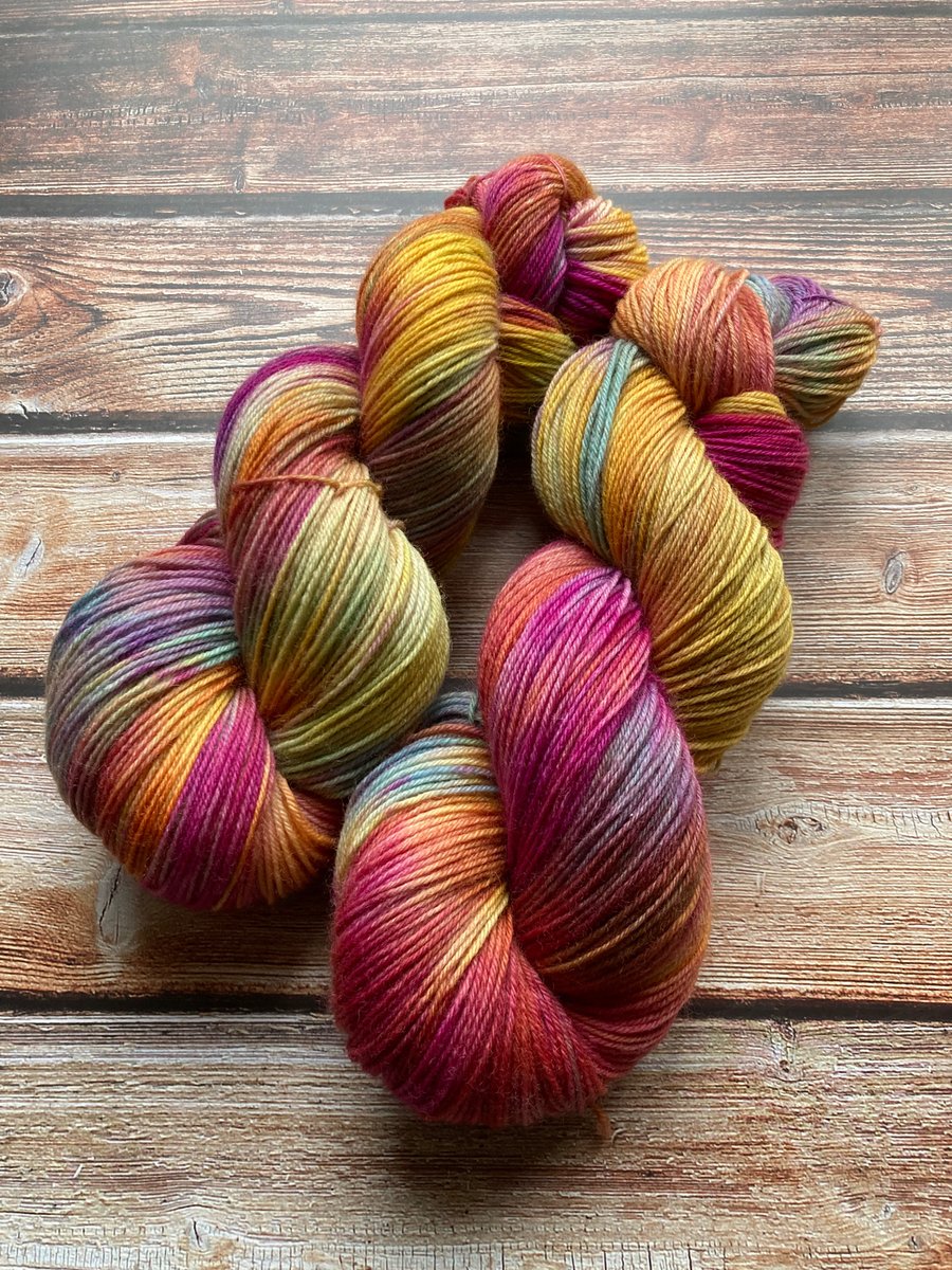 Hand dyed yarn 4 ply Polwarth rainbow glade 100g