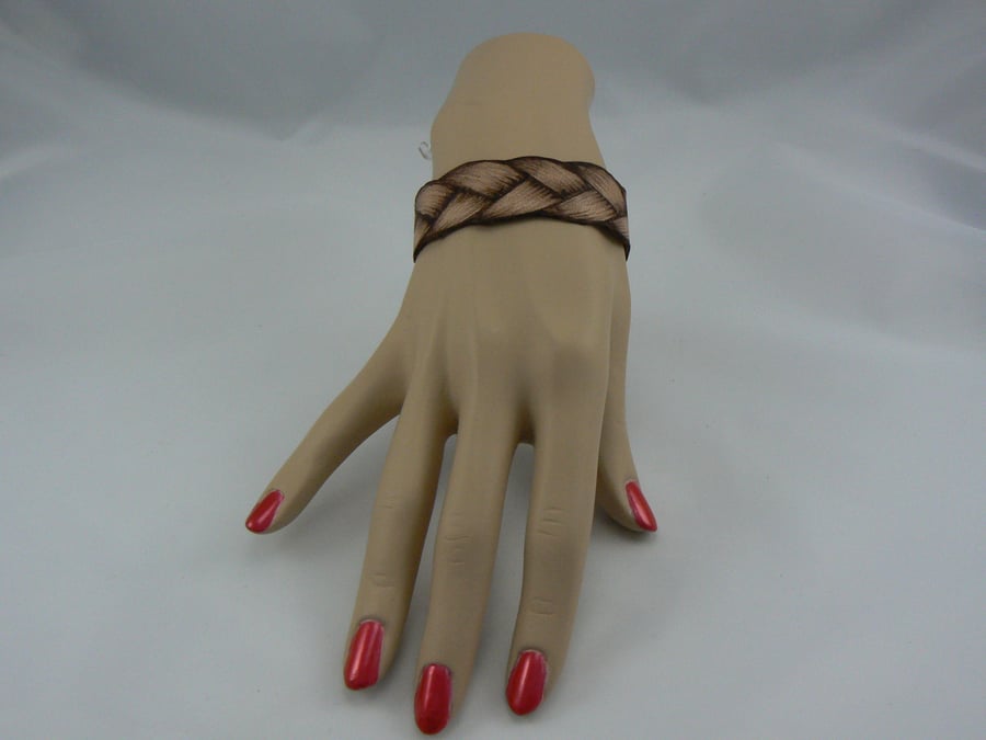pyrographed leather  bracelet (plait)