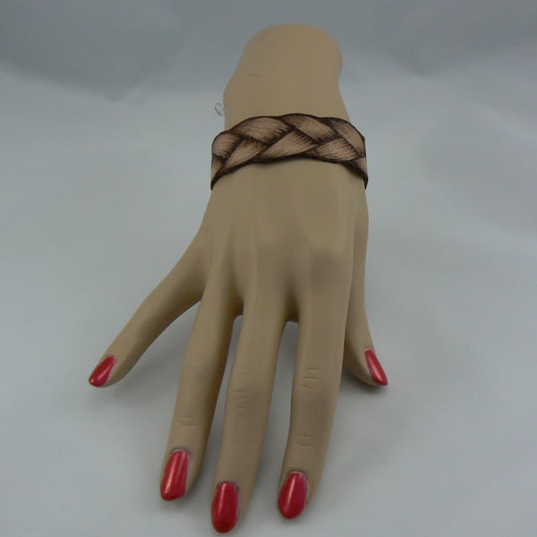 pyrographed leather  bracelet (plait)