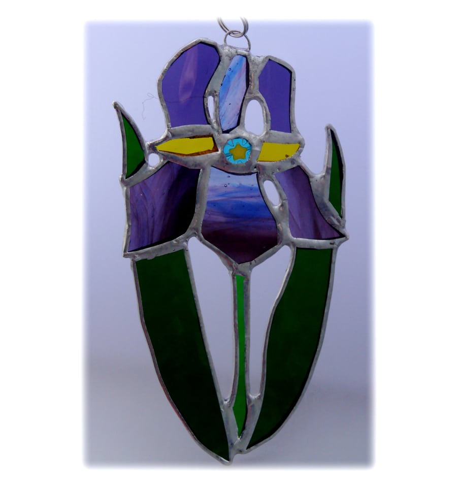 Iris Suncatcher Stained Glass Purple Flower 020