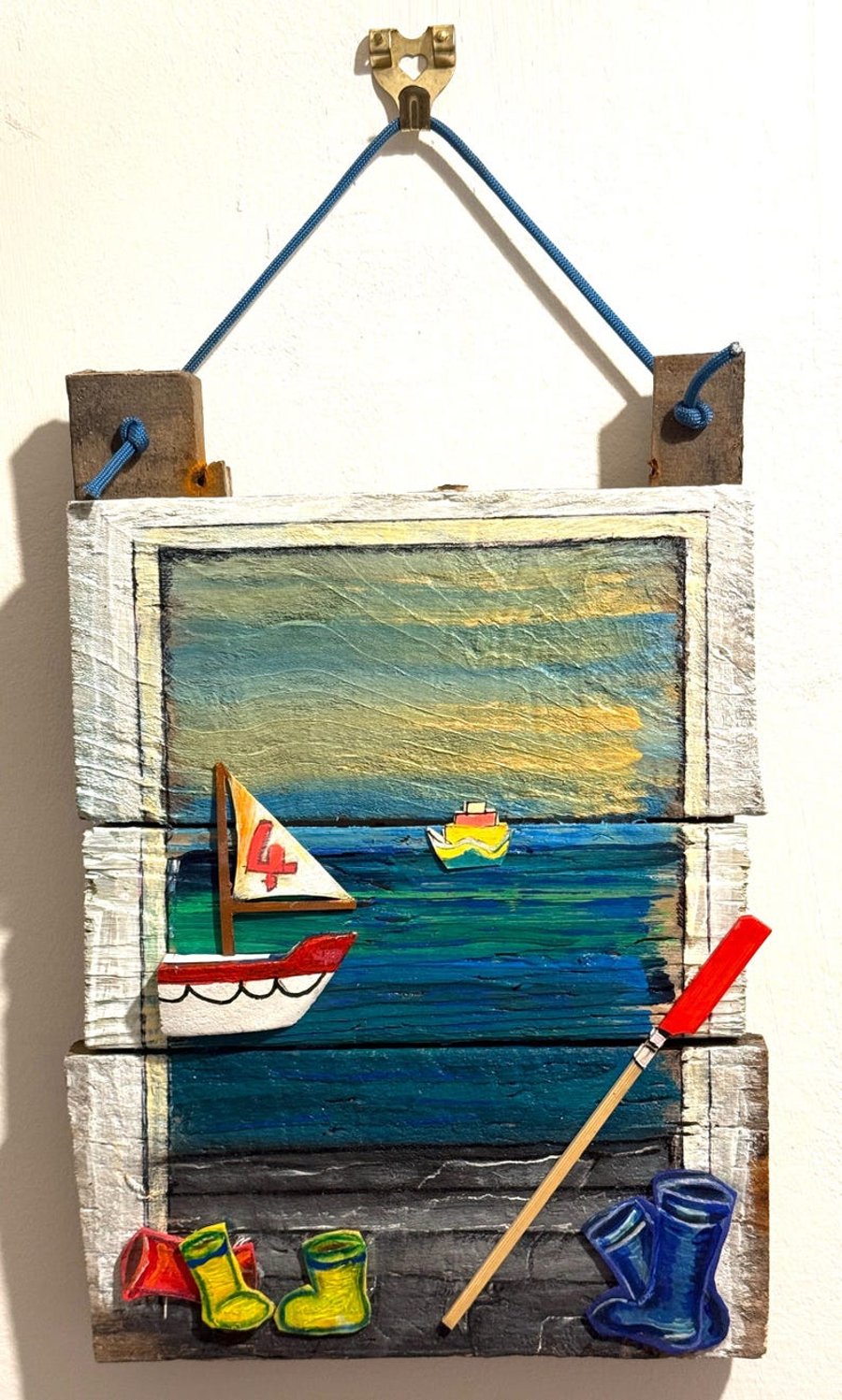 Creel Wood Wall Art - In from the Beach and Wellingtons