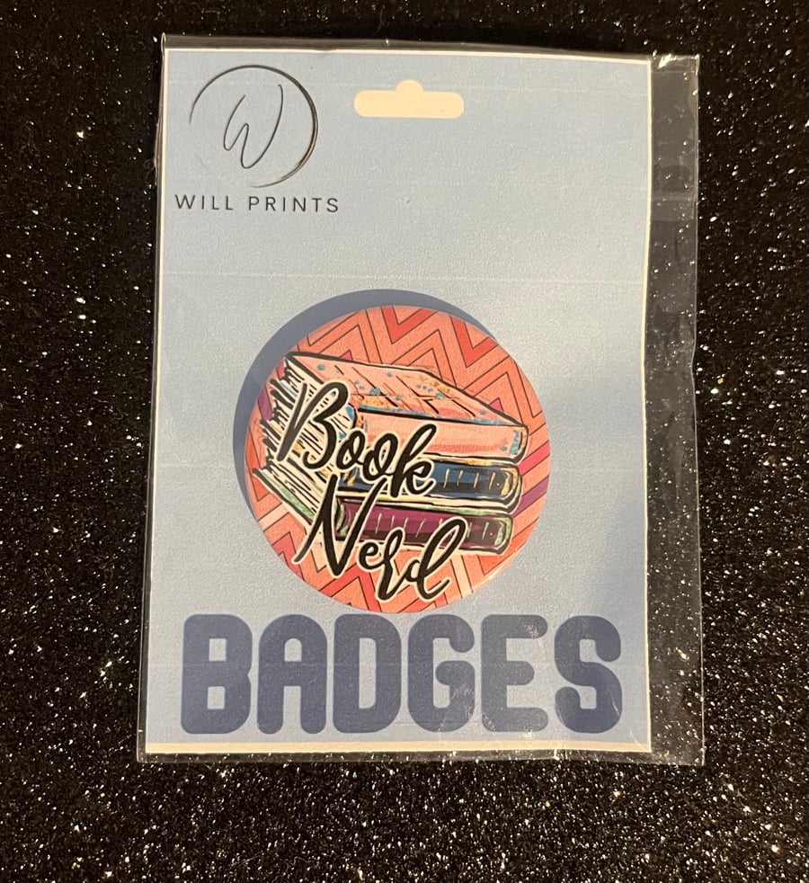 Book Nerd printed Badge 45mm