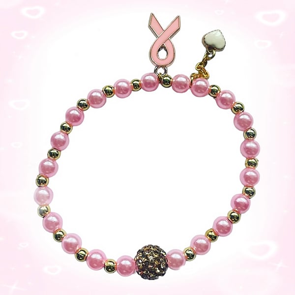 Breast cancer awareness ribbon charm shamballa bracelet gift keepsake 