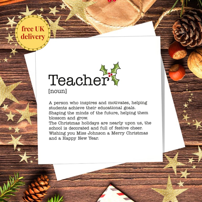 Teacher Definition Christmas Card, Work Colleague Card, personalised