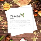 Teacher Definition Christmas Card, Work Colleague Card, personalised