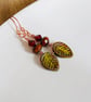 Rustic autumnal Czech bead and dogwood leaf earrings - Image 3