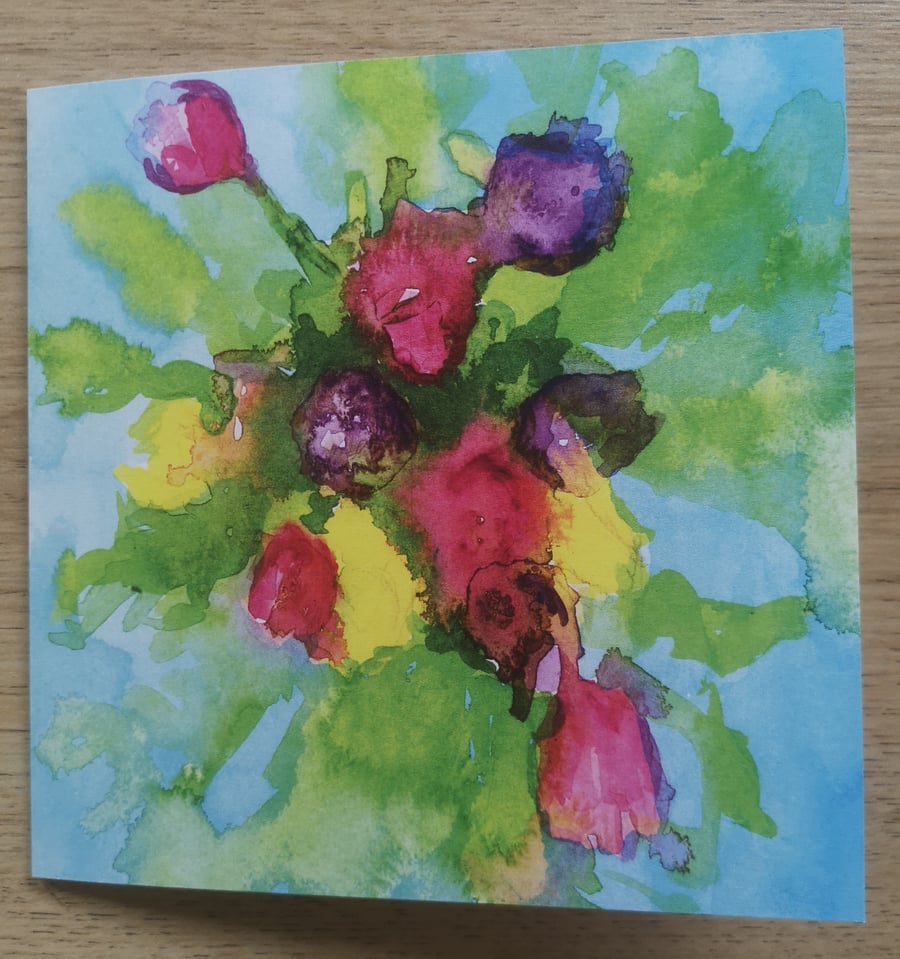 An explosion of tulips greetings card