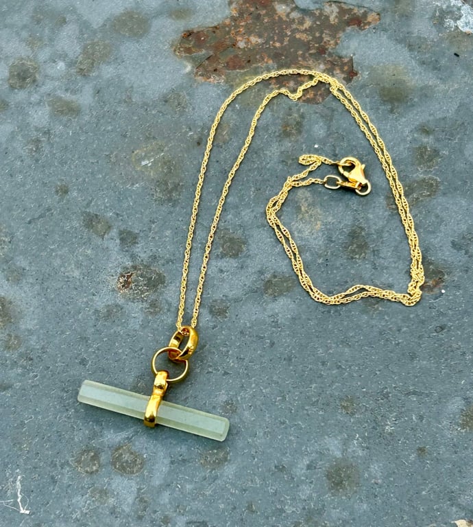 Green Aventurine Gold Vermeil Bar Necklace