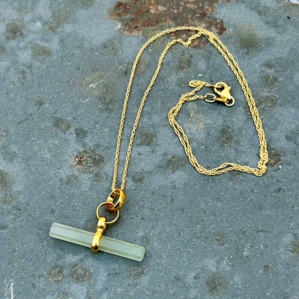 Green Aventurine Gold Vermeil Bar Necklace